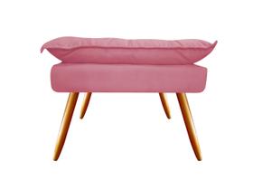 Puff Puf Banqueta Decorativa Opala Retangular Suede Rosa Pés Madeira Ms Decor