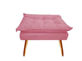 Puff Puf Banqueta Decorativa Opala Retangular Suede Rosa Pés Madeira Mz Decor