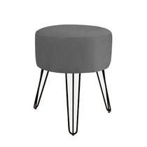 Puff Puf Banqueta Redonda Sala,Quarto, Cinza Pés Preto Puff Puf Banqueta Redonda Sala,Quarto, Cinza Pés Preto