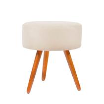 Puff Puf Banqueta Redondo Para Camarim Suede Pés Palito Bege Puff Puf Banqueta Redondo Para Camarim Suede Pés Palito Bege