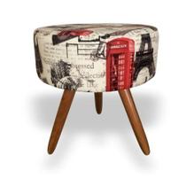 Puff Puf Decorativo Lavínia Paris Vermelho Redondo Pés Palito E Estampas