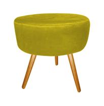 Puff Puf Decorativo Lavínia Redondo Suede Amarelo Pés Palito Madeira Ms Decor