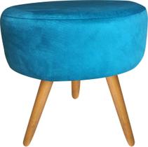 Puff Puf Decorativo Lavínia Redondo Suede Azul Tifany Pés Palito Madeira Ms Decor