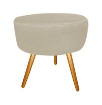 Puff Puf Decorativo Lavínia Redondo Suede Bege Pés Palito Madeira Ms Decor