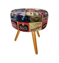 Puff Puf Decorativo Lavínia Redondo Suede Cerveja Pés Palito Madeira Mz Decor