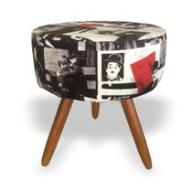 Puff Puf Decorativo Lavínia Redondo Suede Chaplin Pés Palito Madeira Mz Decor