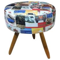 Puff Puf Decorativo Lavínia Redondo Suede Kombi Pés Palito Madeira Ms Decor