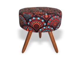 Puff Puf Decorativo Lavínia Redondo Suede Mandala Pés Palito Madeira Mz Decor