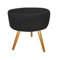 Puff Puf Decorativo Lavínia Redondo Suede Preto Pés Palito Madeira Ms Decor