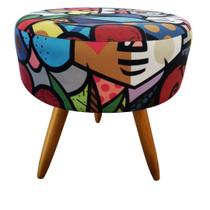 Puff Puf Decorativo Lavínia Redondo Suede Romero Gato Pés Palito Madeira Ms Decor