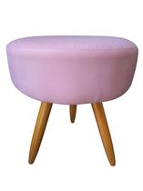 Puff Puf Decorativo Lavínia Redondo Suede Rosa Pés Palito Madeira Mz Decor