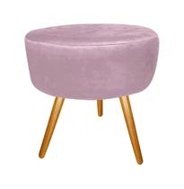 Puff Puf Decorativo Lavínia Redondo Suede Rose Pés Palito Madeira Ms Decor
