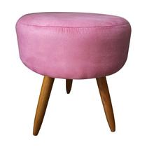 Puff Puf Decorativo Lavínia Redondo Suede Rose Pés Palito Madeira Ms Decor