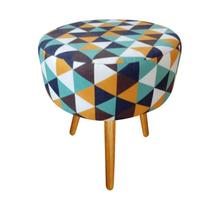 Puff Puf Decorativo Lavínia Redondo Suede Triângulo Laranja Pés Palito Madeira Mz Decor