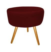 Puff Puf Decorativo Lavínia Redondo Suede Vermelho Bordô Pés Palito Madeira Ms Decor