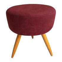 Puff Puf Decorativo Lavínia Redondo Suede Vermelho Bordô Pés Palito Madeira Mz Decor