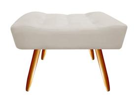 Puff Puf Decorativo Nina Retangular Couro Bege Pés Madeira Ms Decor