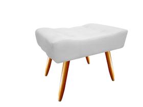 Puff Puf Decorativo Nina Retangular Couro Branco Pés Madeira Ms Decor