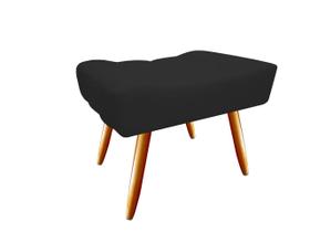 Puff Puf Decorativo Nina Retangular Couro Preto Pés Madeira Ms Decor