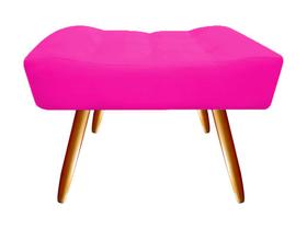 Puff Puf Decorativo Nina Retangular Couro Rosa Pink Pés Madeira Ms Decor