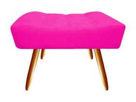 Puff Puf Decorativo Nina Retangular Couro Rosa Pink Pés Madeira Ms Decor