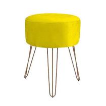 Puff Puf Decorativo Para Recepção De Sala Amarelo Pés Ferro