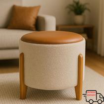 Puff Puf Para Sala Banqueta Escandinavo Tecido Bouclé 45cm Decorativo