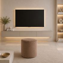 Puff Puffe Redondo Decorativo Sala Quarto Veludo Banqueta Bau Estofada Premium Multiuso Espuma D21 Bege