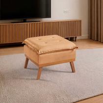 Puff Quadrado Acquablock Pillow Estofado Sala Pé Madeira