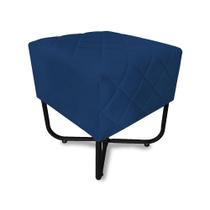 Puff Quadrado Bela Suede Azul Marinho Base X Preta - Vallisa Decor