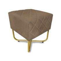 Puff Quadrado Bela Suede Cappuccino Base X Dourado - Vallisa Decor