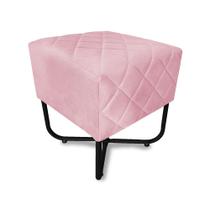 Puff Quadrado Bela Suede Rosa Bebê Base X Preta - Vallisa Decor