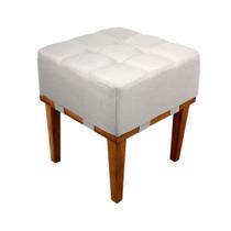Puff Quadrado de Linho Para Sala Detalhe Reto - Bege Claro - Decore Casa