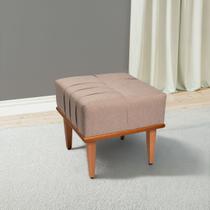 Puff Quadrado de Madeira Eucalipto, Estofado e Detalhe em Costura Valentin