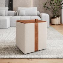 Puff Quadrado Éros couro Linho bege Camelo Puff Quadrado Éros couro Linho bege Camelo