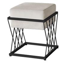 Puff Quadrado Para Quarto e Sala de Estar Base Ferro Preto Veludo