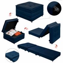 Puff Que Vira Cama Solteiro Com Rodinha Com Bau Decoração Para Sala Quarto Apartamento Estofado