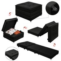 Puff Que Vira Cama Solteiro Com Rodinha Com Bau Decoração Para Sala Quarto Apartamento Estofado