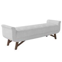 Puff Recamier Calçadeira 140cm Base Madeira Neville P02 Bouclé Branco - Mpozenato