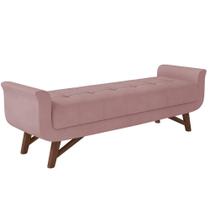 Puff Recamier Decorativo Com Pés Em Madeira 140 Cm Itália P05 Veludo Rosê Puff Recamier Decorativo Com Pés Em Madeira 140 Cm Itália P05 Veludo Rosê