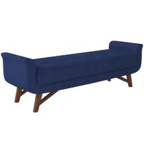 Puff Recamier Decorativo com Pés em Madeira 195 cm Itália P05 Veludo Azul Marinho - Lyam