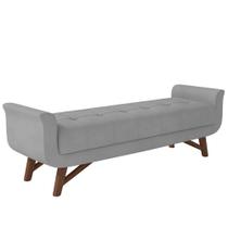Puff Recamier Decorativo Com Pés Em Madeira 195 Cm Itália P05 Veludo Cinza