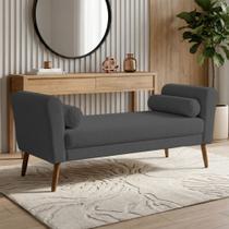Puff Recamier Estofado para Quarto Itália 120cm com Pés Palito Bouclê Cinza Escuro - Desk Design Puff Recamier Estofado para Quarto Itália 120cm com Pés Palito Bouclê Cinza Escuro - Desk Design