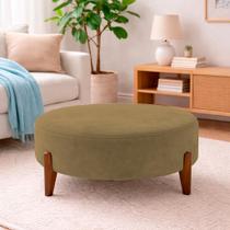 Puff Redondo 80cm Pés Madeira Maciça Suede Cappuccino Puff Redondo 80cm Pés Madeira Maciça Suede Cappuccino