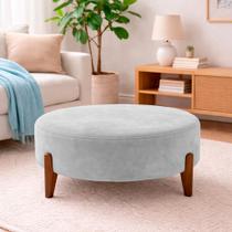 Puff Redondo 80cm Pés Madeira Maciça Suede Cinza Puff Redondo 80cm Pés Madeira Maciça Suede Cinza