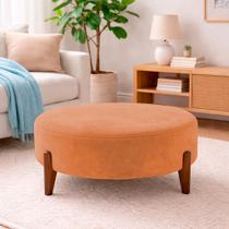 Puff Redondo 80cm Pés Madeira Maciça Veludo Terracota Puff Redondo 80cm Pés Madeira Maciça Veludo Terracota