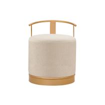 Puff Redondo Áquila em Linho e Base Metal Dourado Agarb Decor - Agarb Estofados