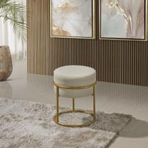 Puff Redondo Argola Levi Veludo Bege Base em Aço Dourado