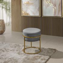 Puff Redondo Argola Levi Veludo Cinza Base em Aço Dourado