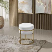 Puff Redondo Argola Levi Veludo Gelo Base em Aço Dourado